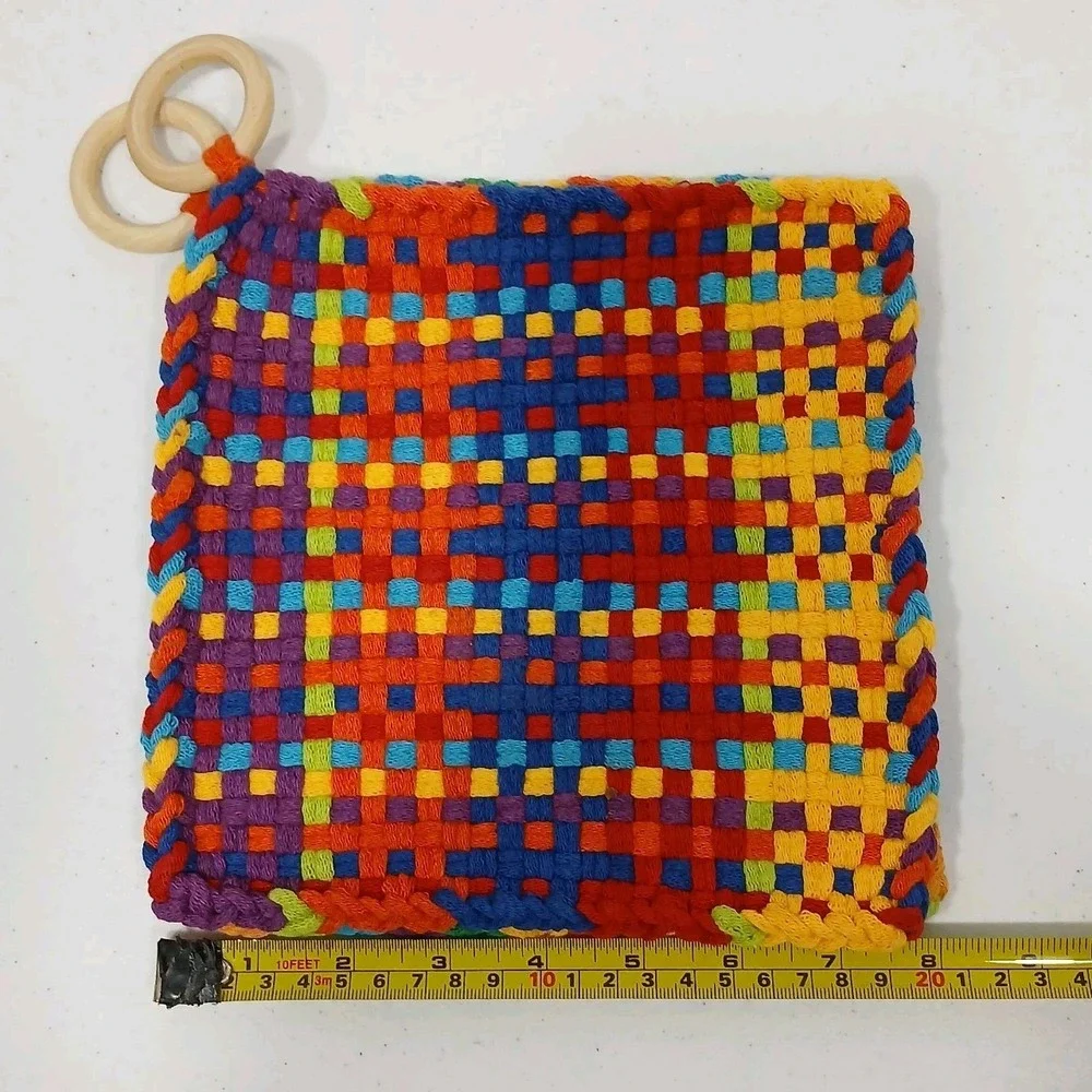 Handmade  Loop Loom Woven Pot‎ Holder Trivet Bright Multicolored Set Cottagecore